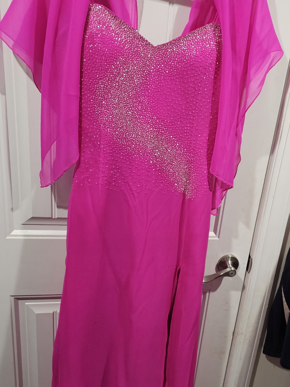 Hot Pink Beaded Strapless Gown